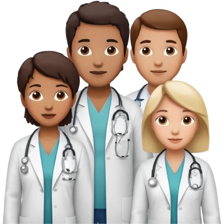 Create four doctors standing together as a group. emoji