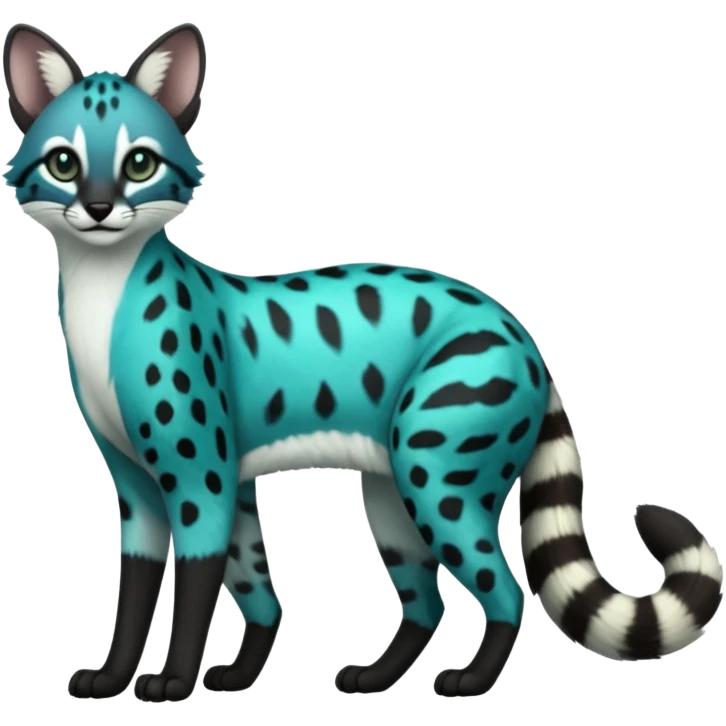 Cobalt-Blue green turquoise black white genet-civet-serval-furret-Noibat-caracal-fusion-hybrid-creature (full body) emoji