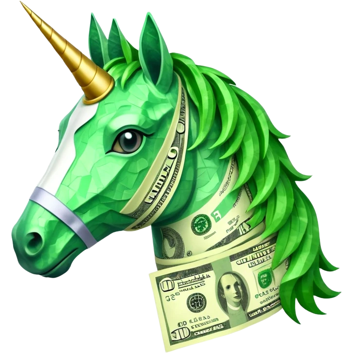 единорог полностью из долларовых купюр, no background emoji