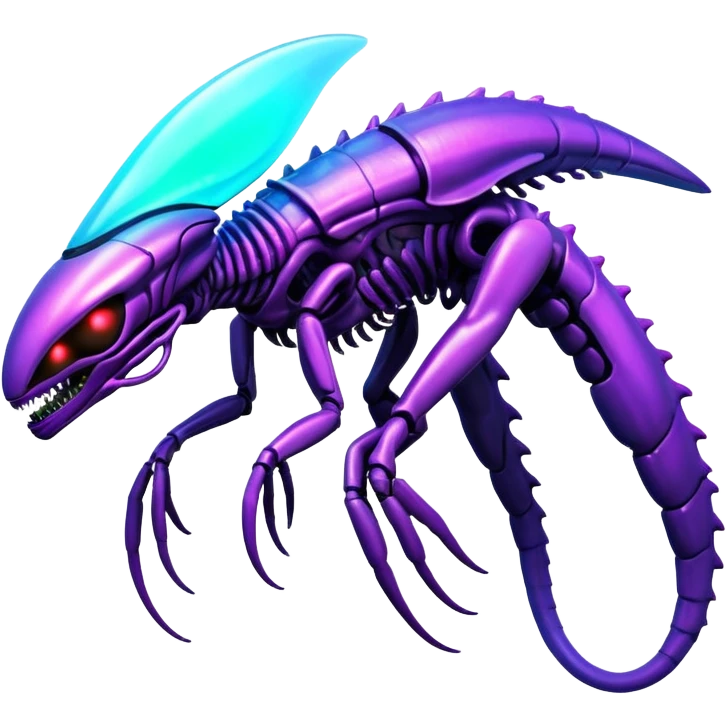 A colorful shiny futuristic neon-glowing iridescent bioluminescent xenomorph-genesect-hybrid emoji