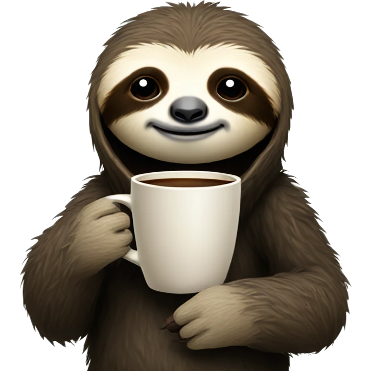Cute sleepy Sloth in black turtleneck with coffee mug simple clean ios emoji