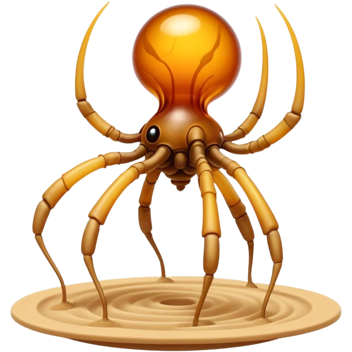 A quadrupedal being with a body of compressed amber sand that solidifies into glass-like plates at its joints, featuring hollow chambers within its torso where small dust devils perpetually swirl.

 emoji