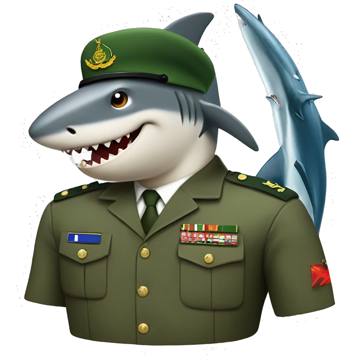 shark biting submarine cable in pak army uniform and cap emoji