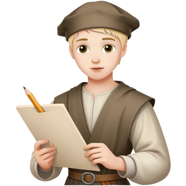 medieval painter apprentice with drawing paper and pencil emoji