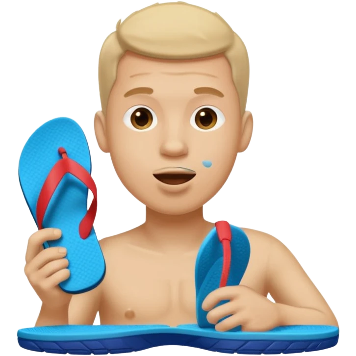 A man is licking a pair of flip-flops. emoji