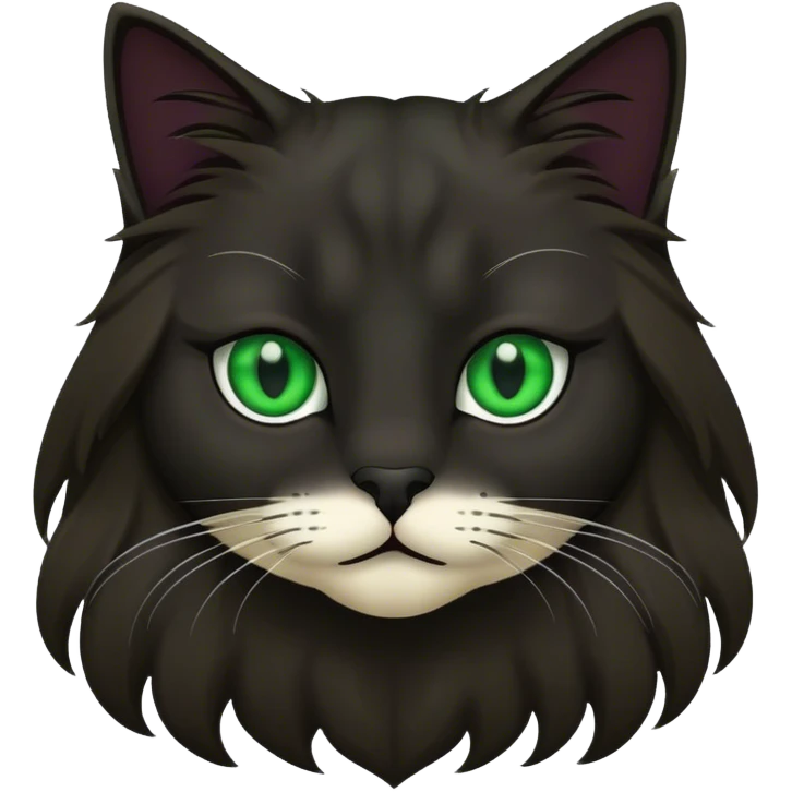 Chaton gros foncé poil long un nez noir avec des yeux vert  emoji