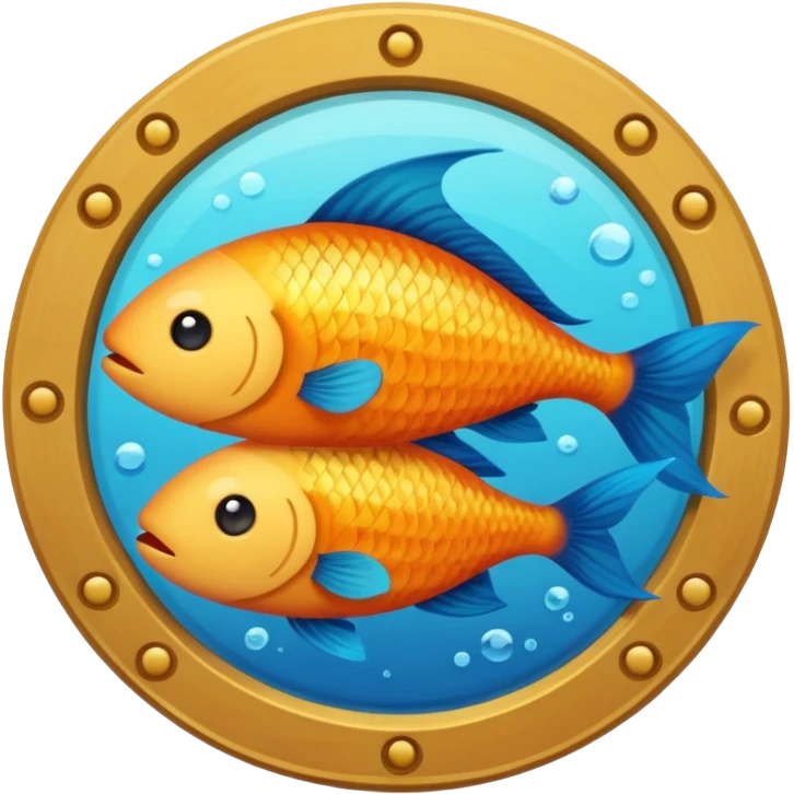 Make an emoji with two fish as pisces from horoscope, make them look very cute and emoji like. In a circle, from top down view emoji