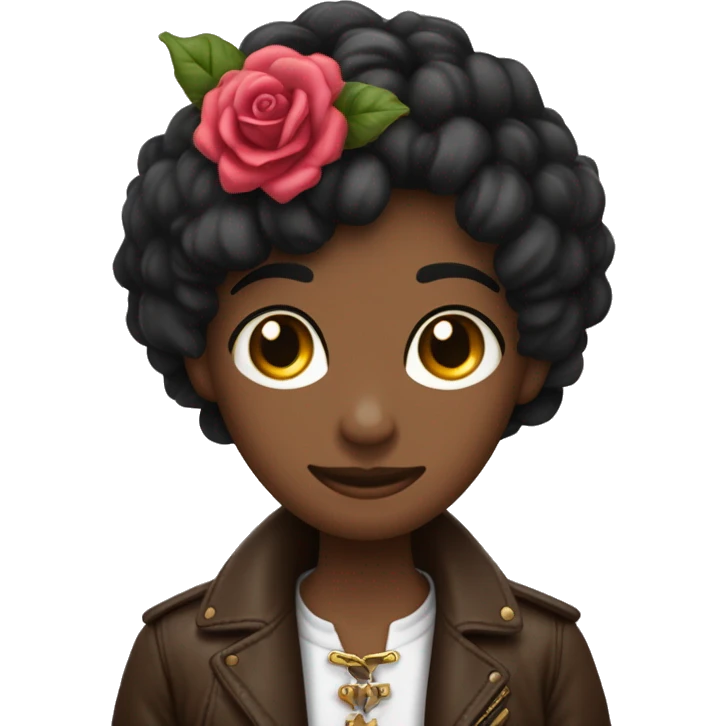 Quiero un emoji de una persona con un Pasamontañas negro que tiene el Contorno de los ojos rosas, lleva una chaqueta Azul vaquera y Un collar marrón claro y Tatuajes, también lleva guantes de cuero emoji