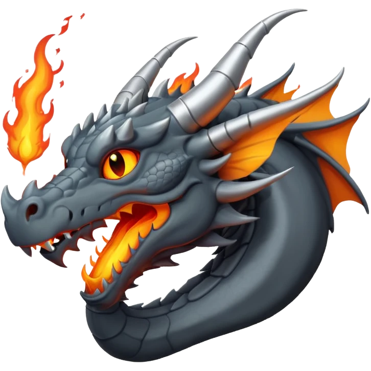 a minimalistic simple dark gray dragon with 3 heads that breathes fire emoji