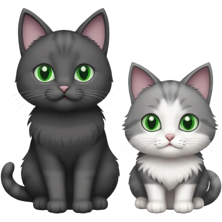 2 different coloured grey cats including one dark grey and white cat and one completely solid dark grey cat with green eyes and only white paws emoji