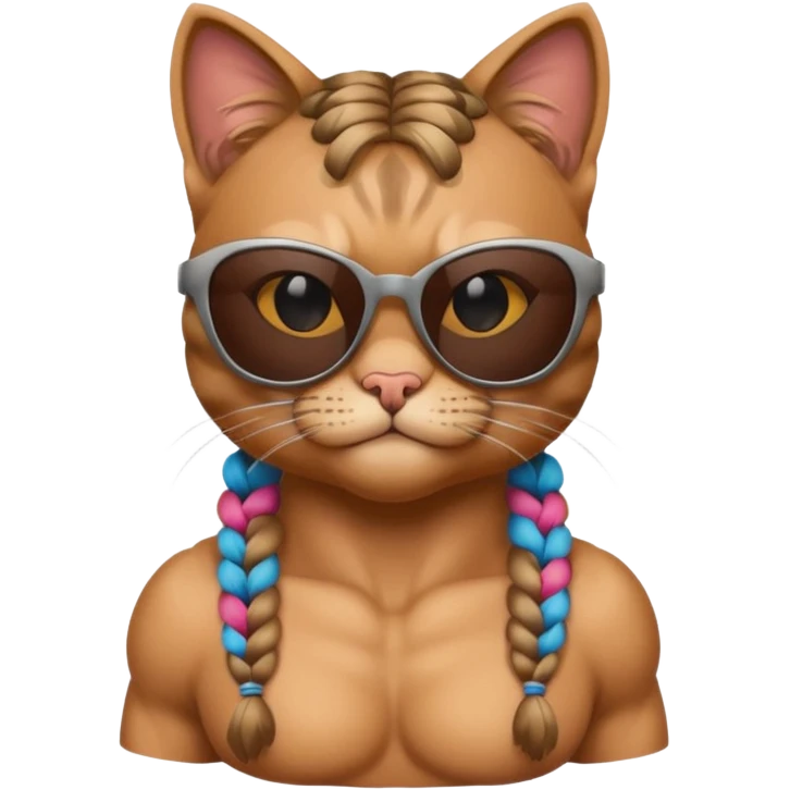 Bodybuilder cat with braids wearing sunglasses emoji
