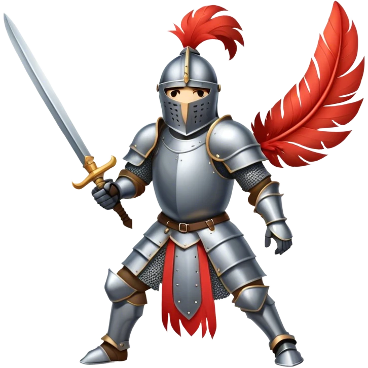 medieval knight in full armour fighting with a huge feather instead of a sword emoji