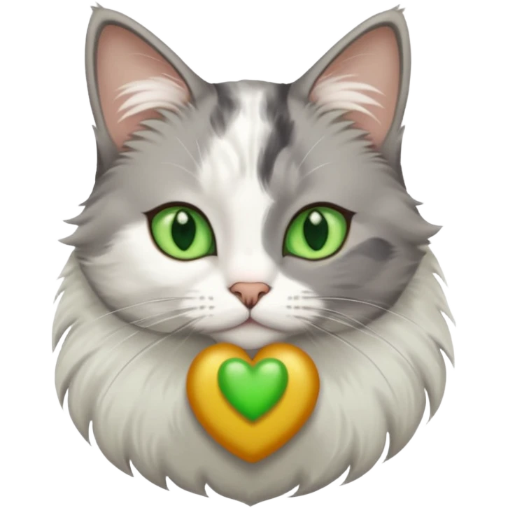 beautiful female grey cat with green eyes, white paws and white chest emoji