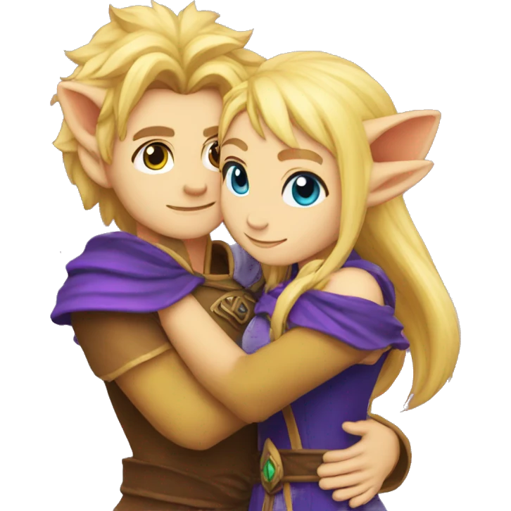 A lion and a blonde elf mage hugging emoji