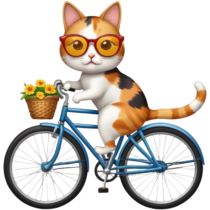 Cat riding a bike in Spain with sunglasses emoji