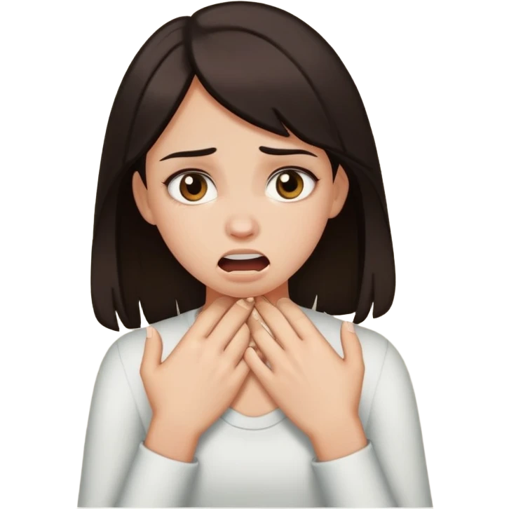 tan girl with dark hair choking herself  emoji