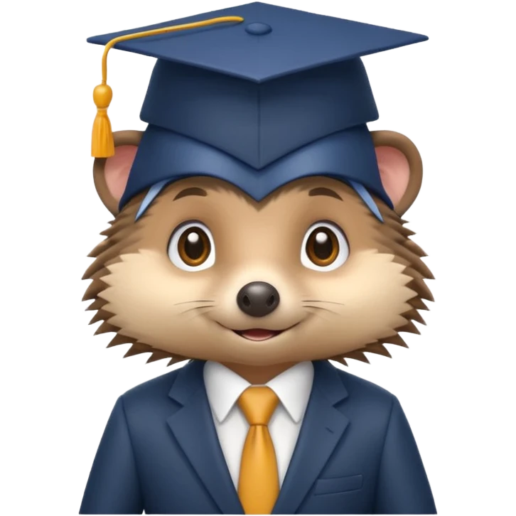 A hedgehog student dressed in a suit and wearing a square academic cap. emoji