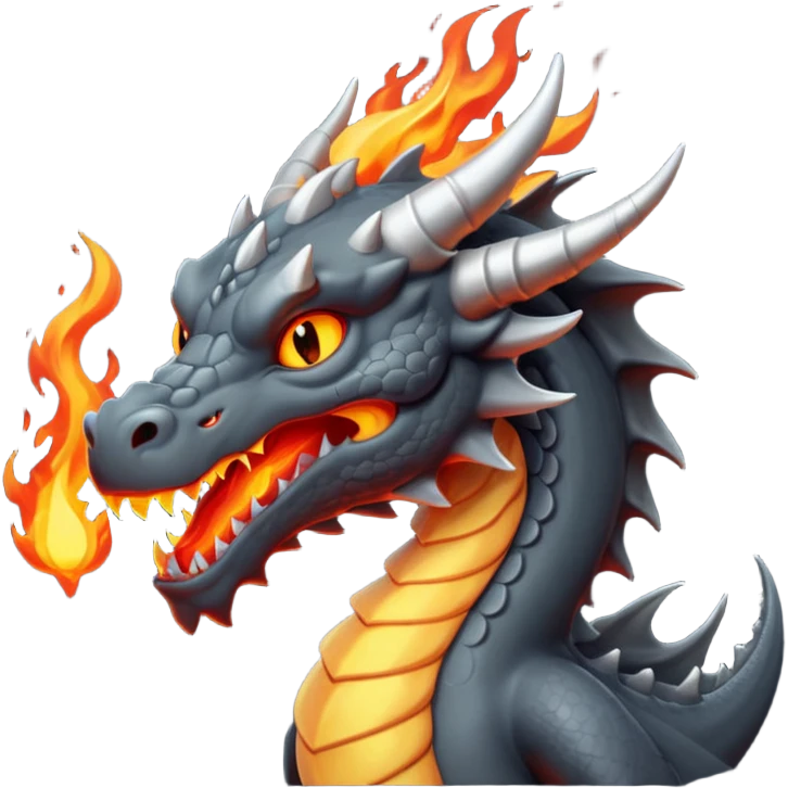 a minimalistic simple dark gray dragon with 3 heads that breathes fire emoji