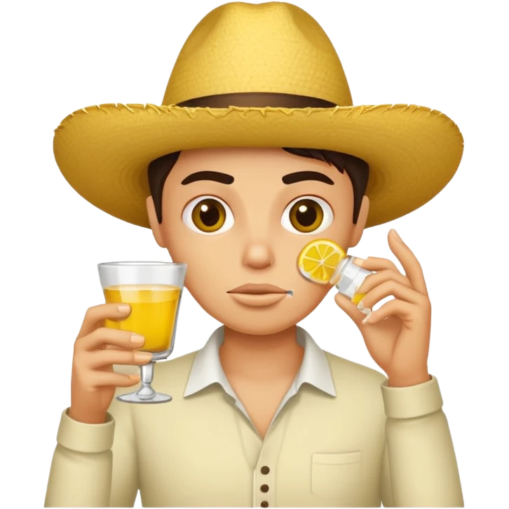 Apple emoji face drinking tequila with bored face emoji