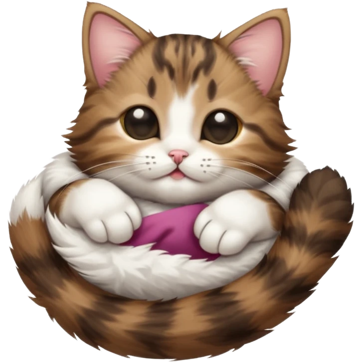 dark brown tabby and white kitten in funny positions upside down with eyes closed emoji