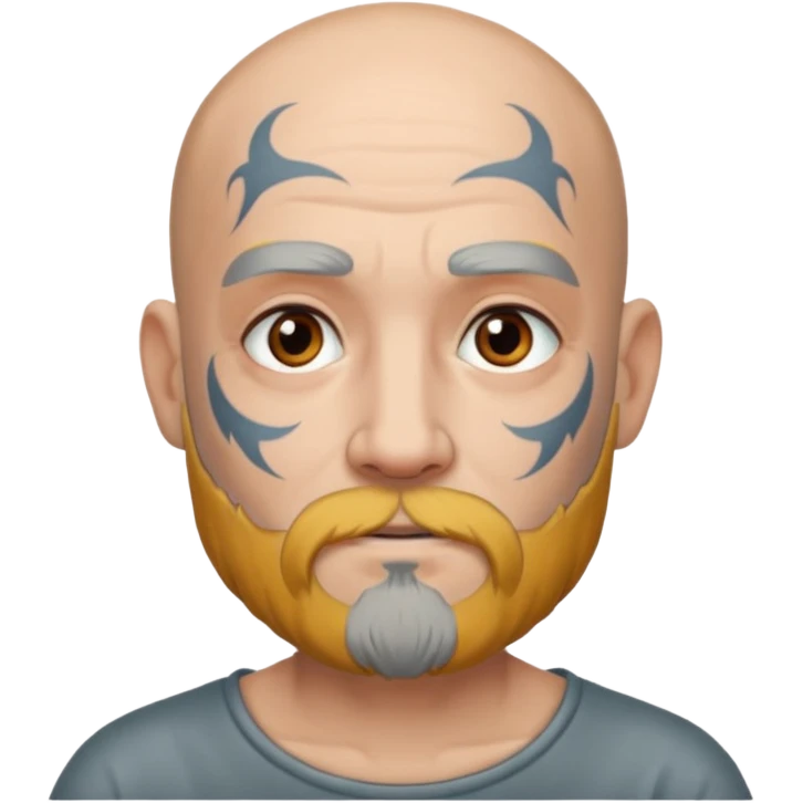 bald grey bearded man with face tattoo emoji