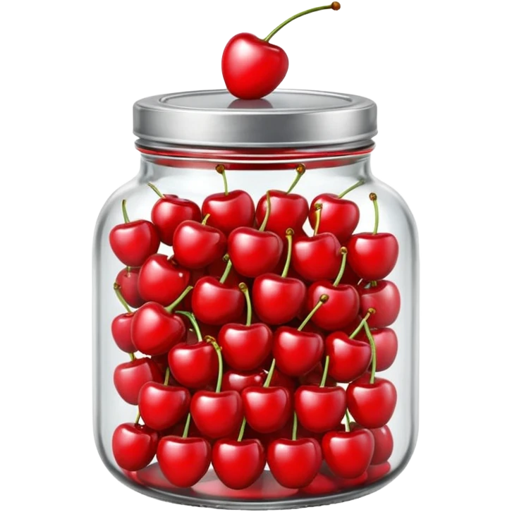 Realistic glass jar with silver metallic lid filled with maraschino cherries inside of it. emoji