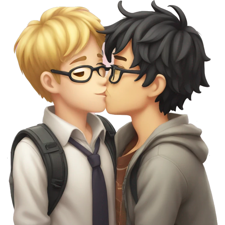 Anime boy kissing a nerdy boy emoji