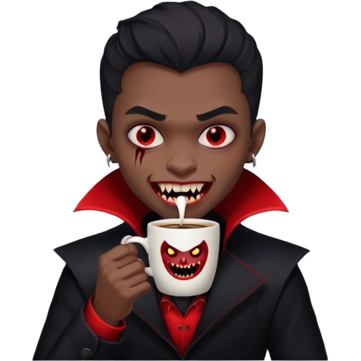 black kid vampire drinking coffee emoji