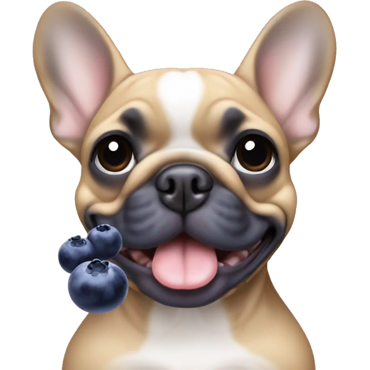 Tan frenchie with blueberry emoji