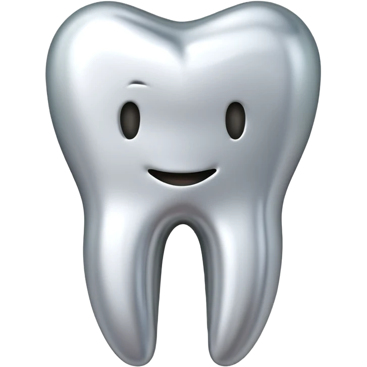 human tooth emoji, smooth chrome ceramic-metal texture, clean medical luxury aesthetic, isolated on white, no face emoji
