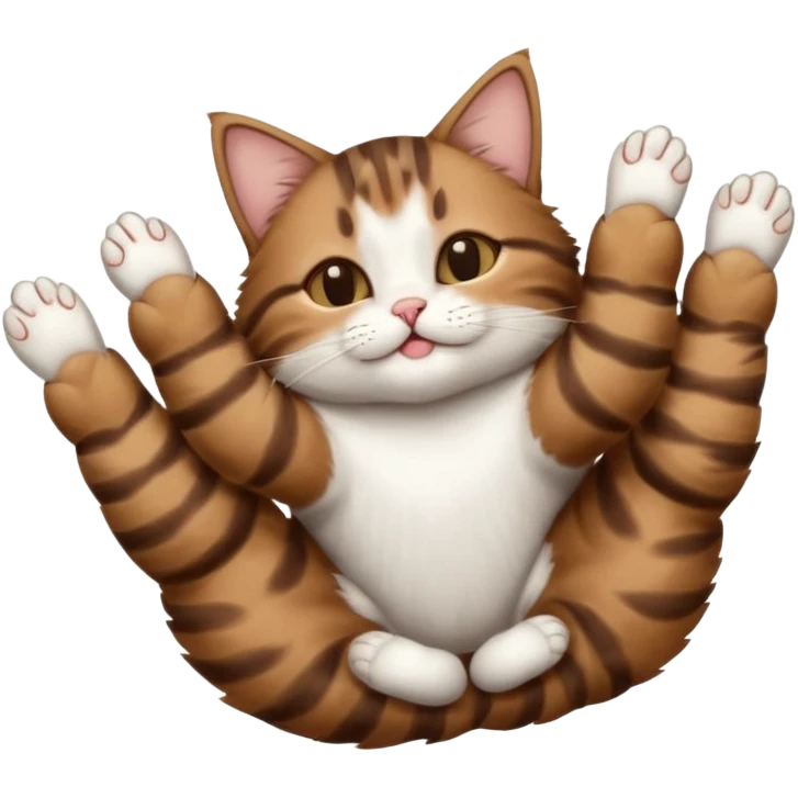 dark brown tabby and white cat in funny positions upside down with eyes closed emoji