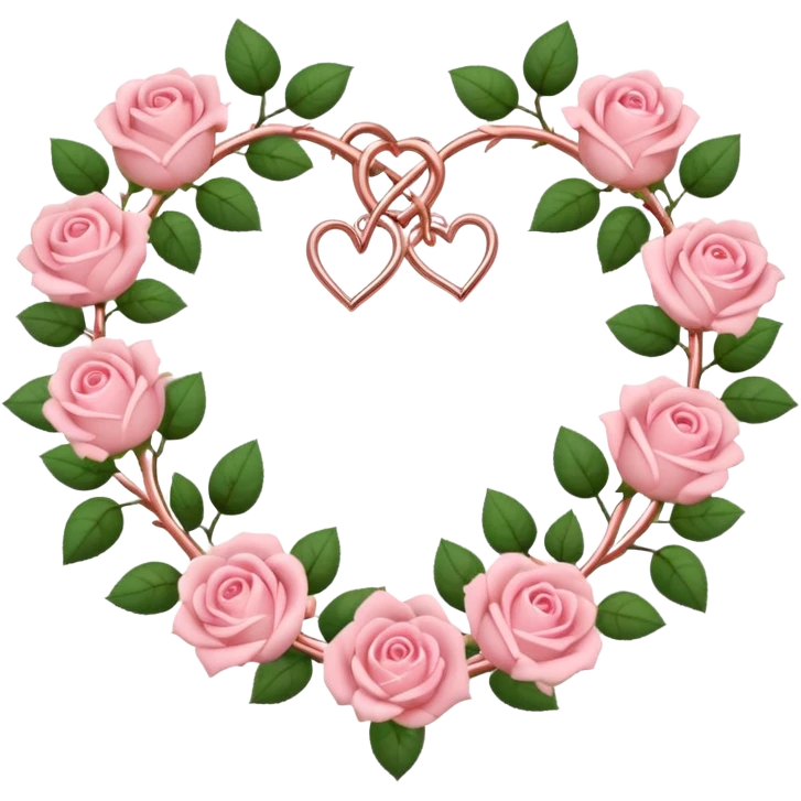 heart shape rose gold vine with pastel pink roses border emoji