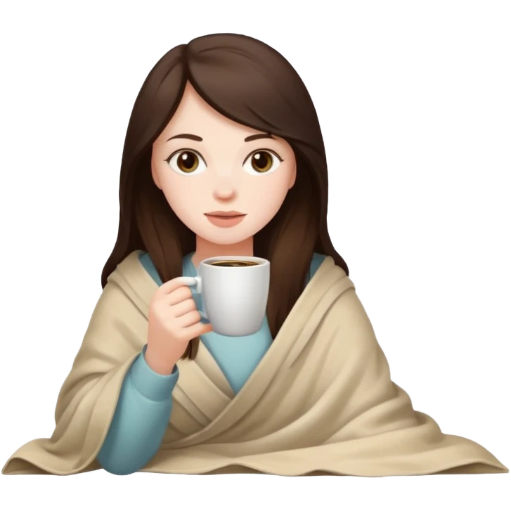 Brunette girl inside a blanket drinking coffee emoji