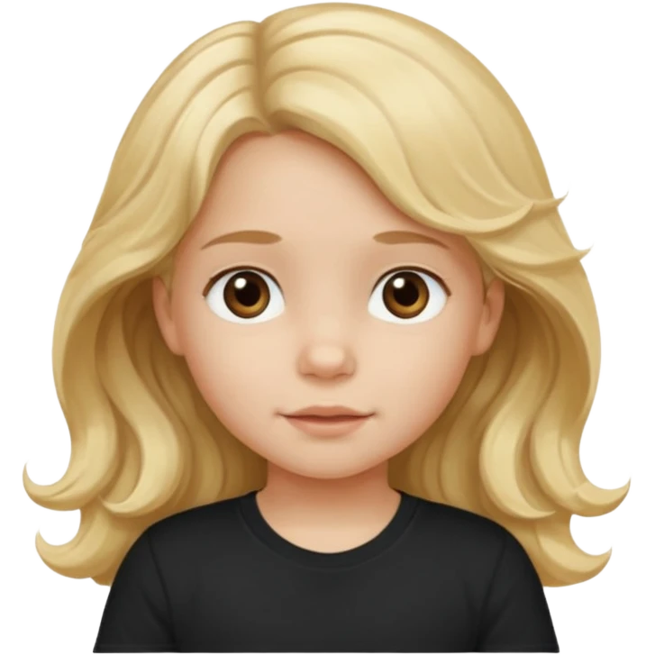 3yr old girl wavy long blond hair brown eyes black tshirt emoji