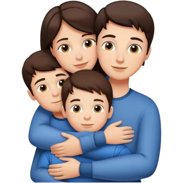Brunette mom hugging 3 sons  emoji