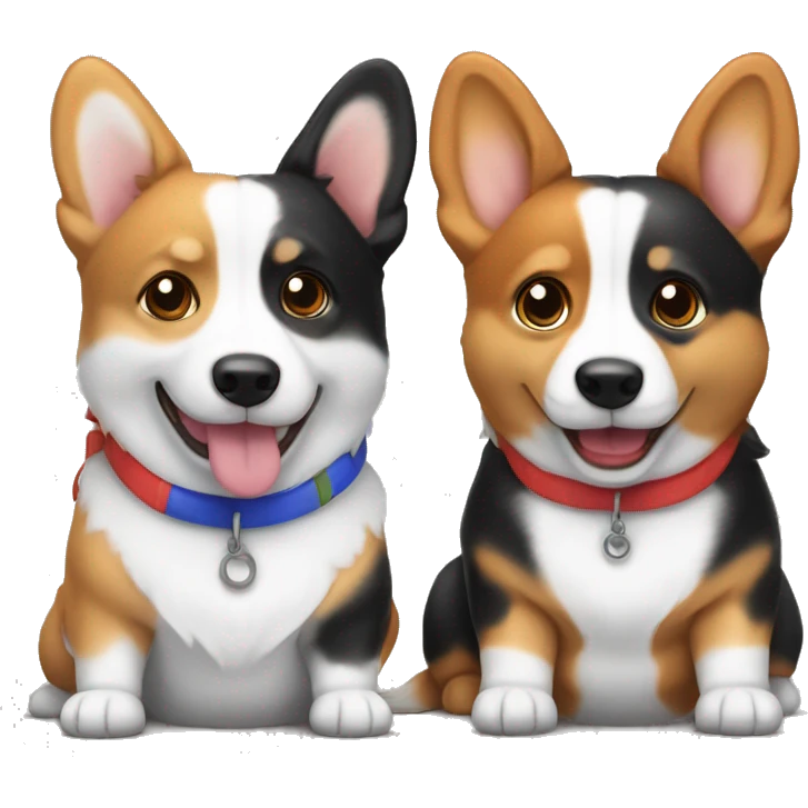 Two hanging tricolor and brandle corgies emoji