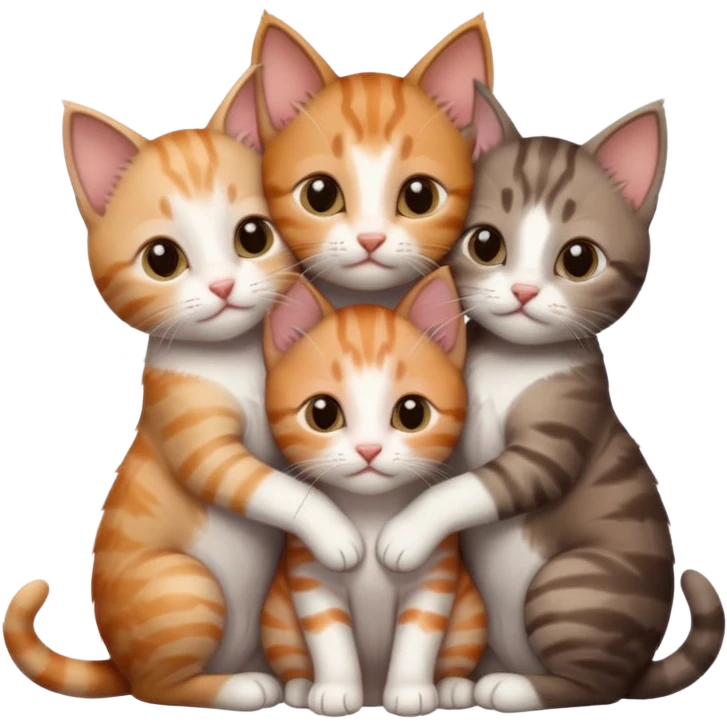 6 tiny kittens cuddling together all different colours, the first one is grey and white, the second is ginger and white and the third is brown tabby and white emoji