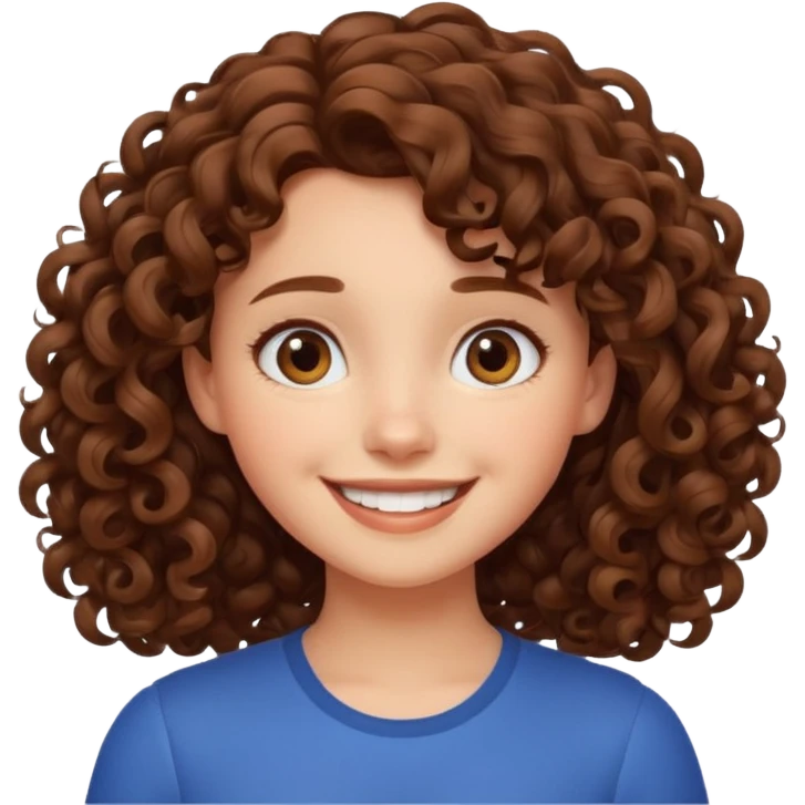 cute brown haired girl with curly hair and bright smile, make it pixar style emoji