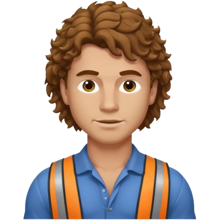 Hot white male builder with curly brown mullet hair and muscles emoji