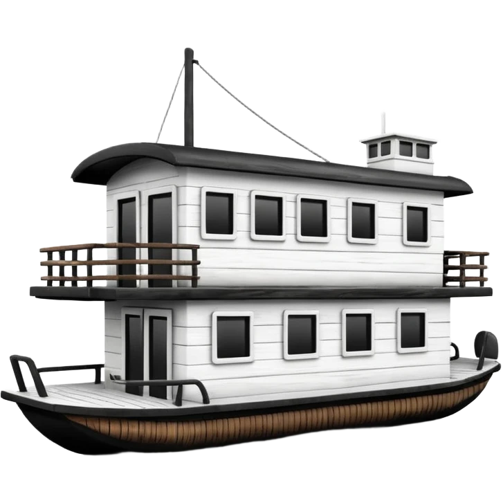 Simple black and white houseboat emoji