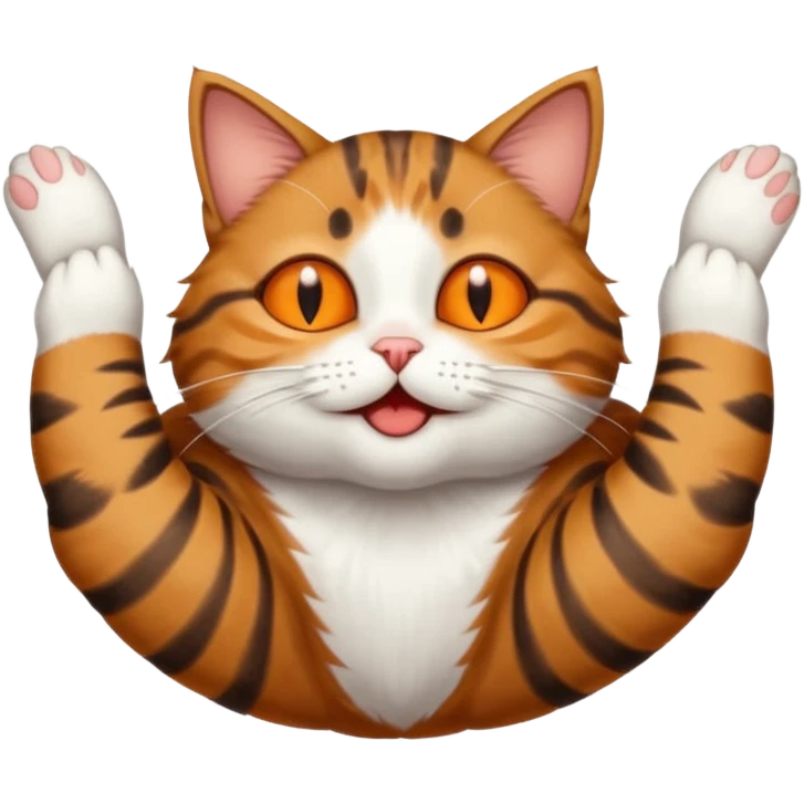 dark brown tabby and white cat in funny positions upside down with eyes closed emoji