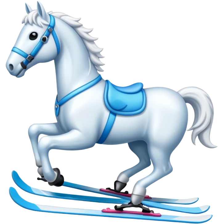 A snow horse made of snow with ski emoji