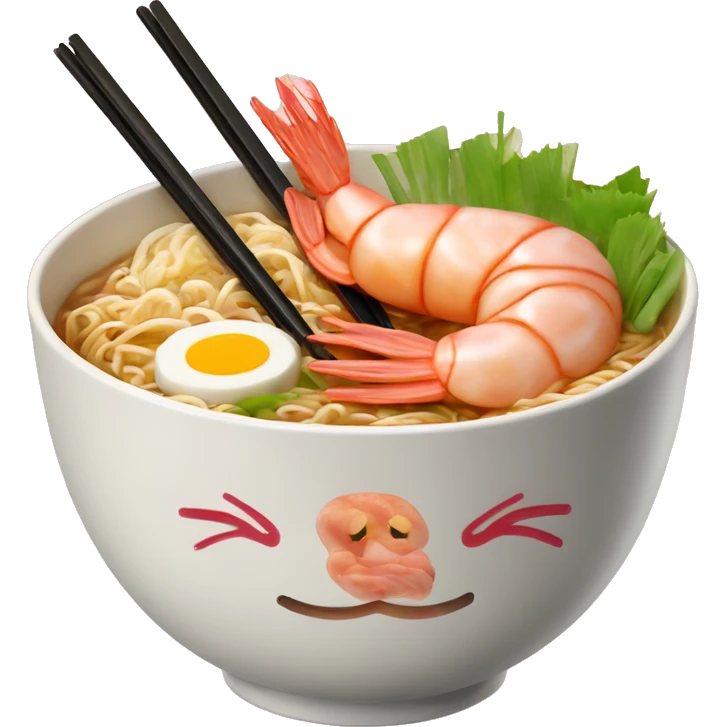 shrimp ramen bowl with pork and fishcake chopsticks  emoji