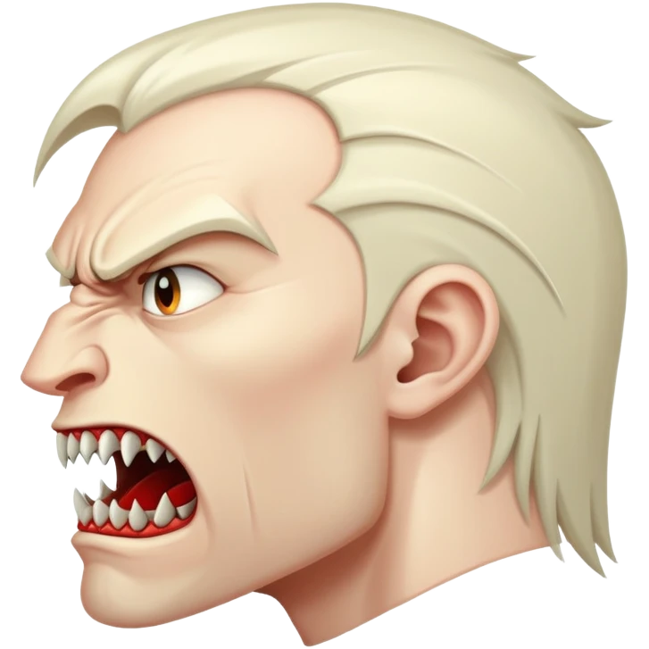 young angry man in profile view with fangs emoji