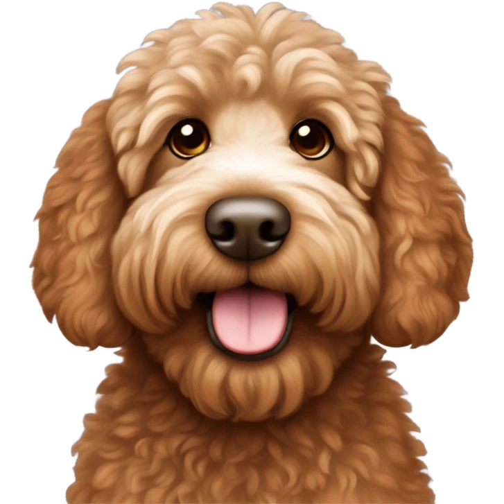 Red labradoodle with more fluff and small white patch under chin and on che emoji