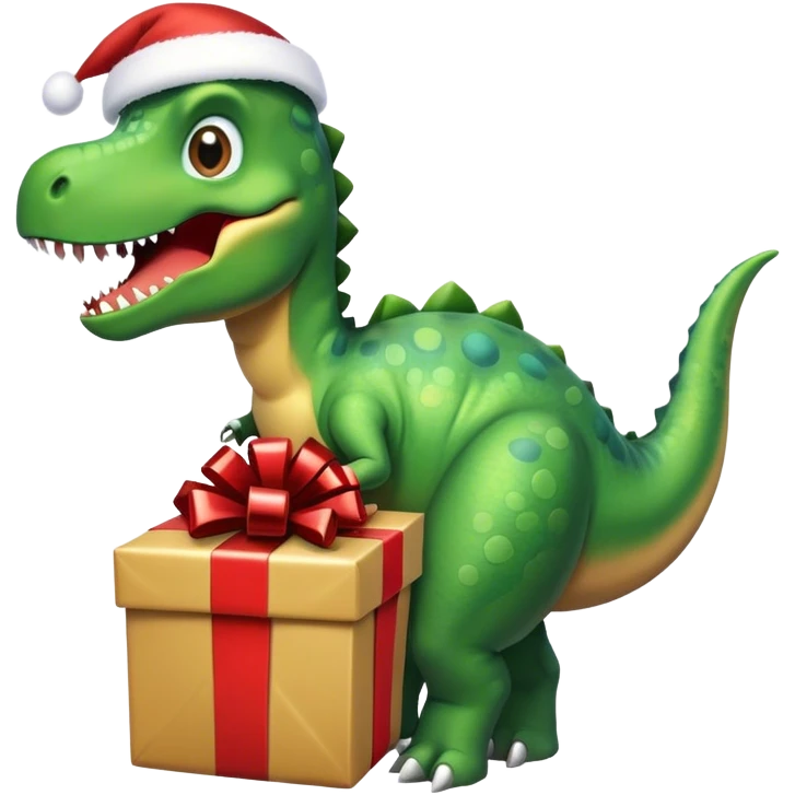 Dinosaur using a Christmas present  emoji