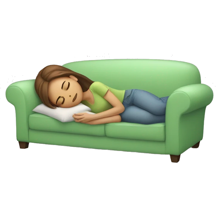 White Girl Brown Hair sleeping on Light Green Sofa emoji