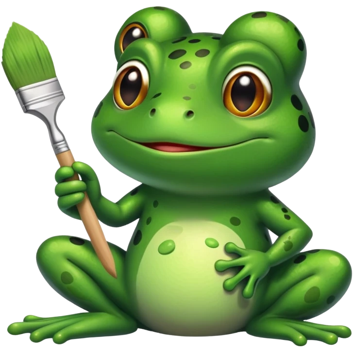 Frog holding a paintbrush while painting emoji