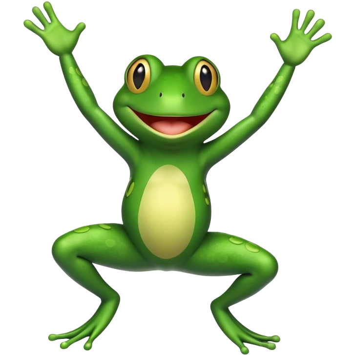 dancing frog with arms up and big grin emoji