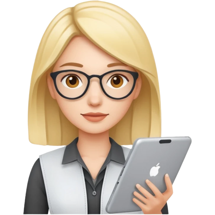 female UX designer with digital tablet and wireframes emoji